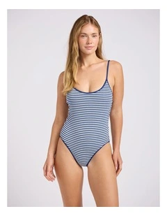 Horizons Scoop Neck Tie Back One Piece in Marine