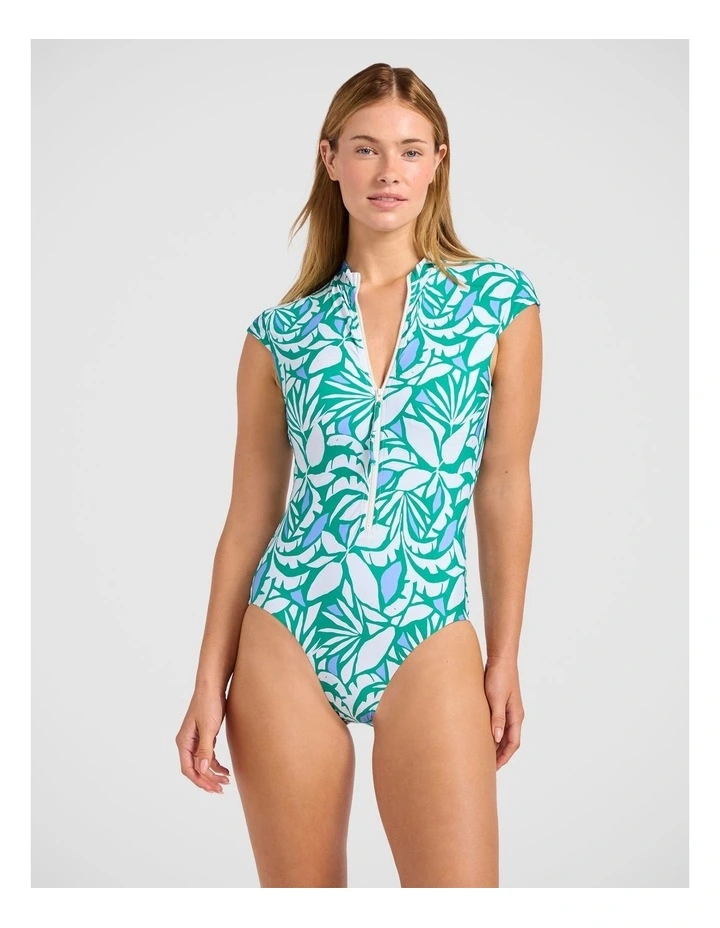 Retro Reef Cap Sleeve Zip Front One Piece in Kelly Green image 1