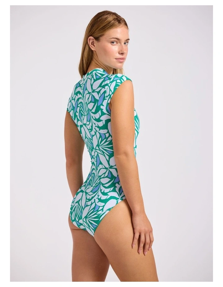 Retro Reef Cap Sleeve Zip Front One Piece in Kelly Green image 3