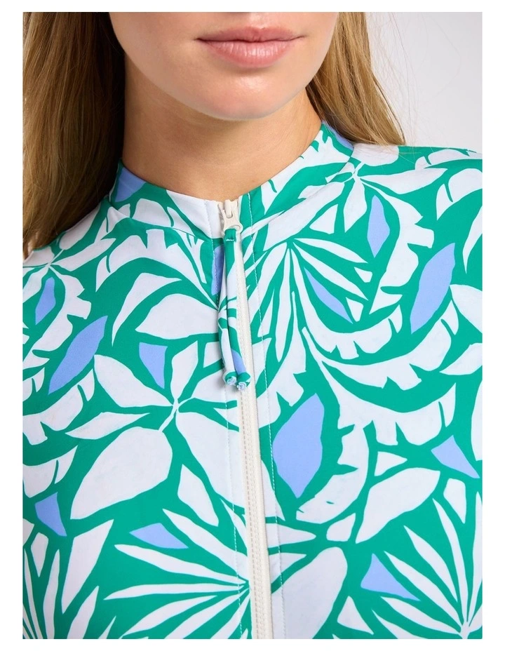 Retro Reef Cap Sleeve Zip Front One Piece in Kelly Green image 4