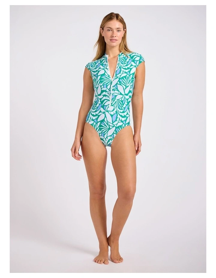 Retro Reef Cap Sleeve Zip Front One Piece in Kelly Green image 5