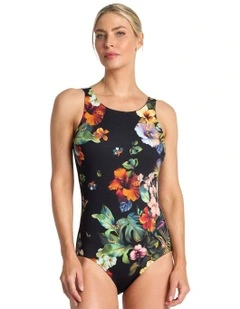 Hibiscus High Neck Mastectomy One Piece in Black