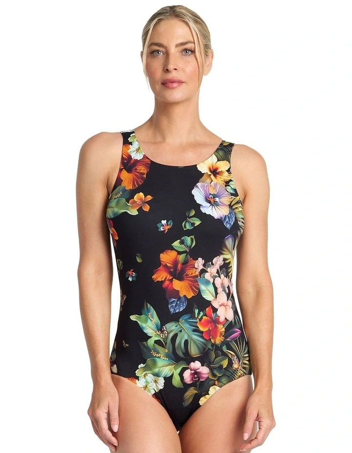 Hibiscus High Neck Mastectomy One Piece in Black image 2