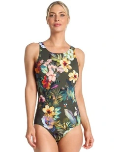Hibiscus High Neck Mastectomy One Piece in Green
