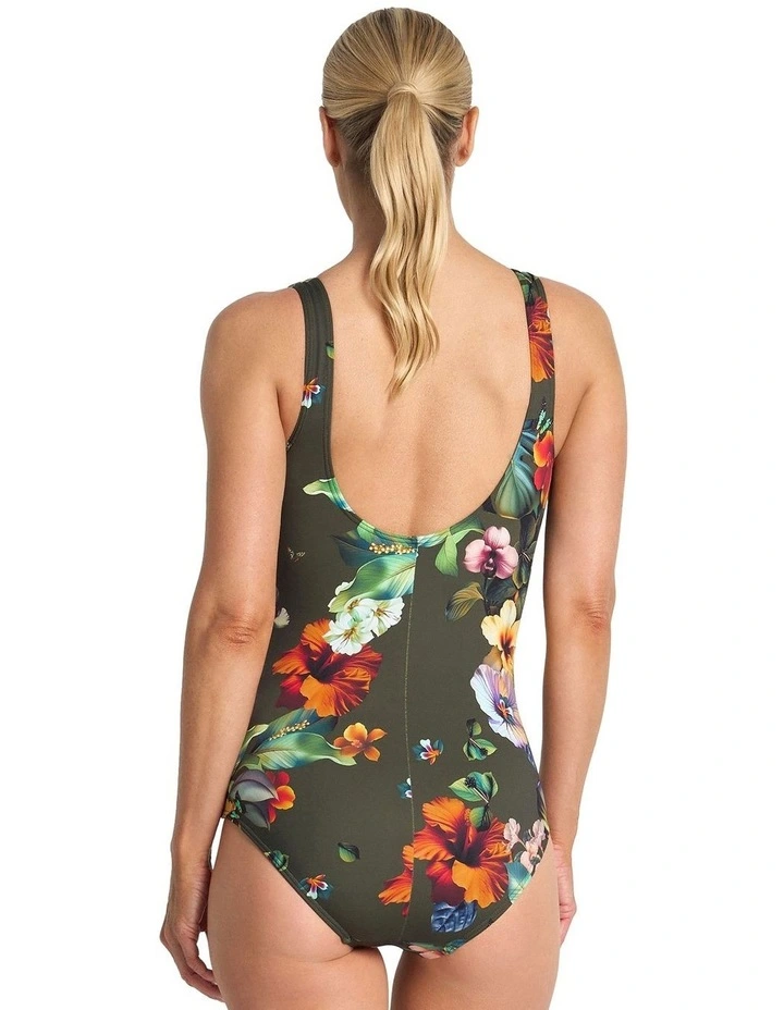 Hibiscus High Neck Mastectomy One Piece in Green image 2