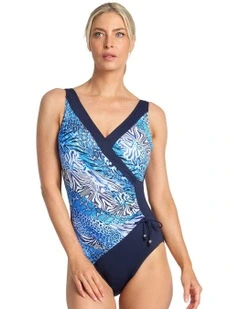 Tigeress Gathered Surplice One Piece in Blue