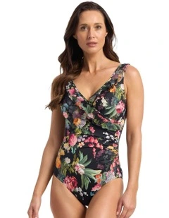 Abbie Mesh Frill One Piece in Black