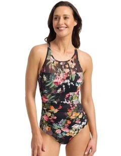 Abbie High Neck Cross Strap Mastectomy One Piece in Black