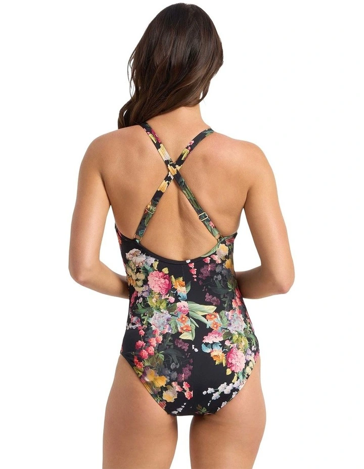 Abbie High Neck Cross Strap Mastectomy One Piece in Black image 2