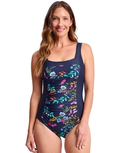Jantzen Select Square Neck One Piece in Navy and Multi Floral Print