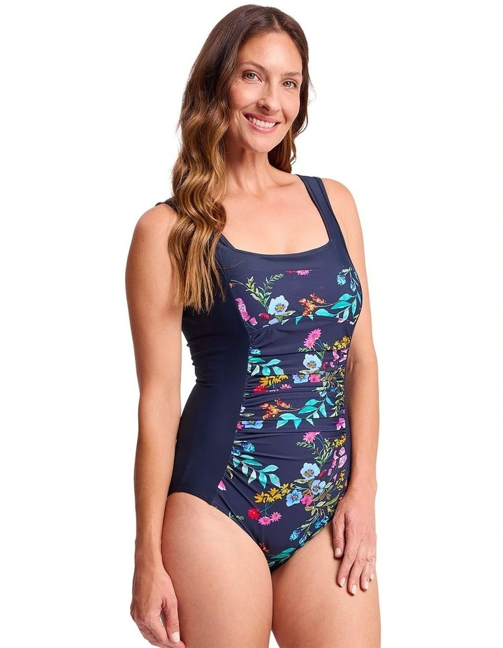 Jantzen Select Square Neck One Piece in Navy and Multi Floral Print image 2