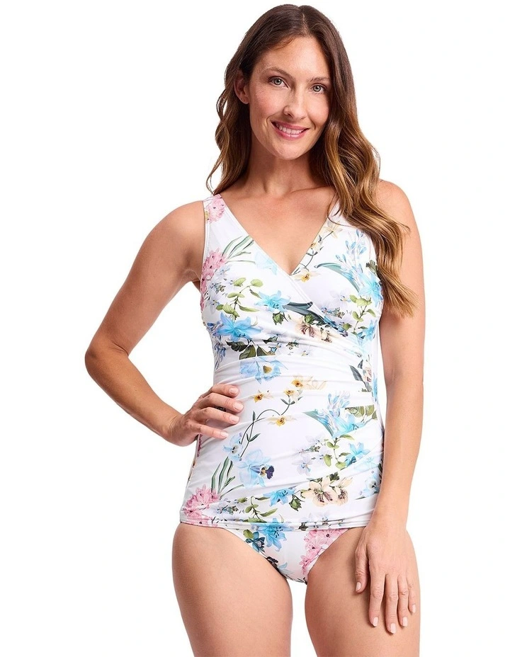 Aster Sheath One Piece in White and Blue Floral Print image 2