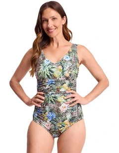 Tropica Multi Ruched One Piece in Army Floral and Leopard Print