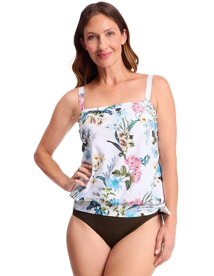 Aster Bandeau Blouson Singlet in White and Blue Floral Print image 1