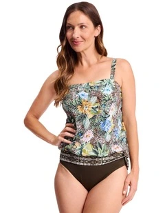 Tropica Bandeau Blouson Singlet in Army Floral and Leopard Print