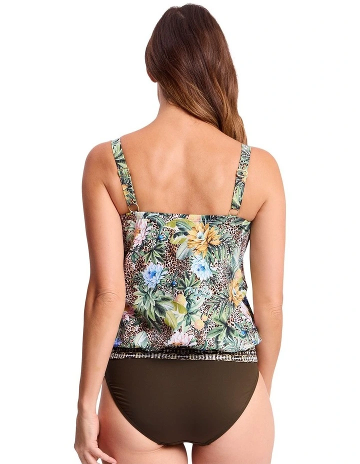 Tropica Bandeau Blouson Singlet in Army Floral and Leopard Print image 3