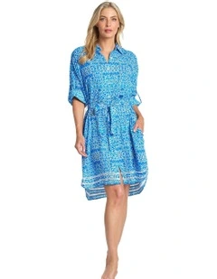 Bazaar Ladder Button Dress in Blue