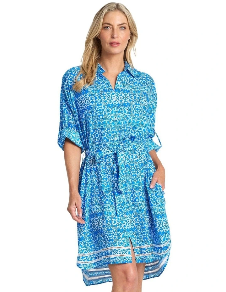 Bazaar Ladder Button Dress in Blue image 2