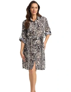 Seashells Straight Hem Button Dress in Black