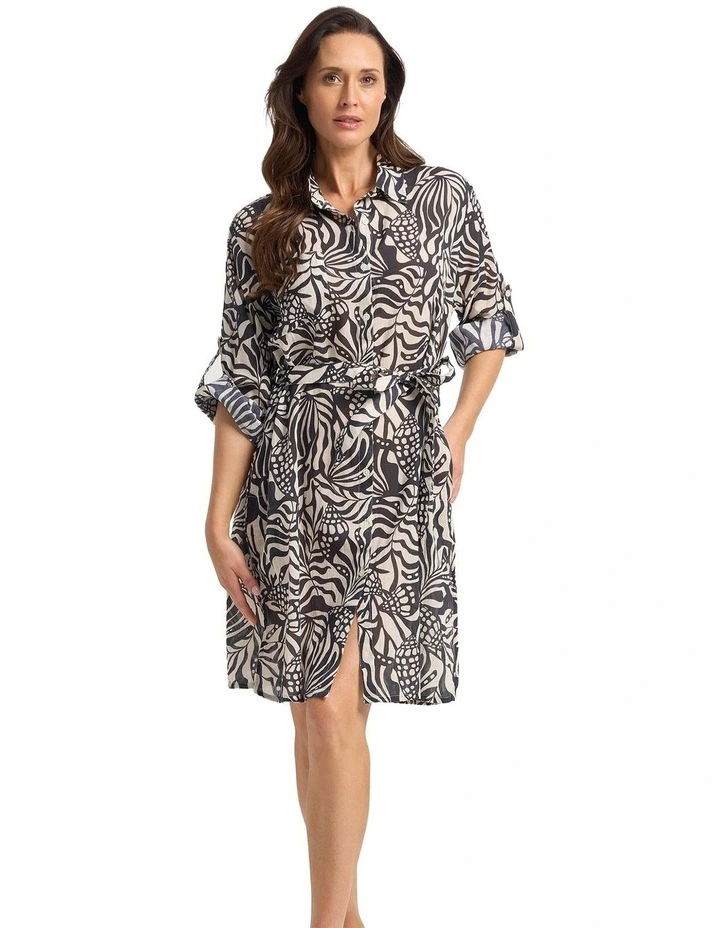 Seashells Straight Hem Button Dress in Black image 1