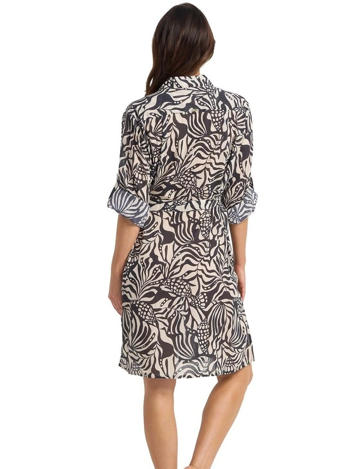 Seashells Straight Hem Button Dress in Black image 2