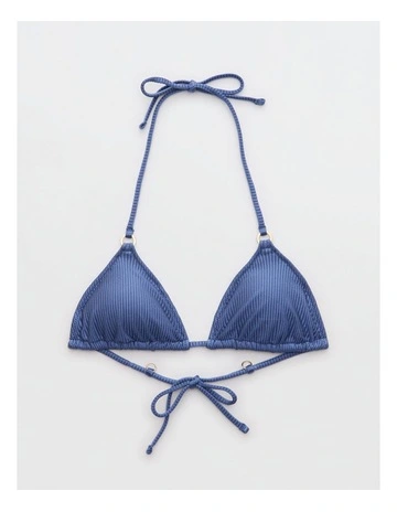 Shine Rib String Triangle Bikini Top in Blue
