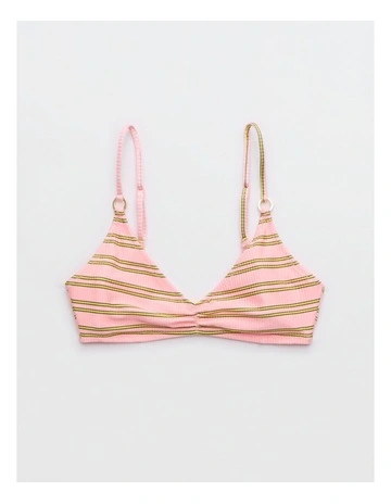 Beach Babe Shine Rib Voop Bikini Top in Pink
