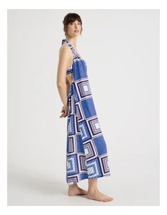 Miranda Overswim Dress in Navy Scarf Print