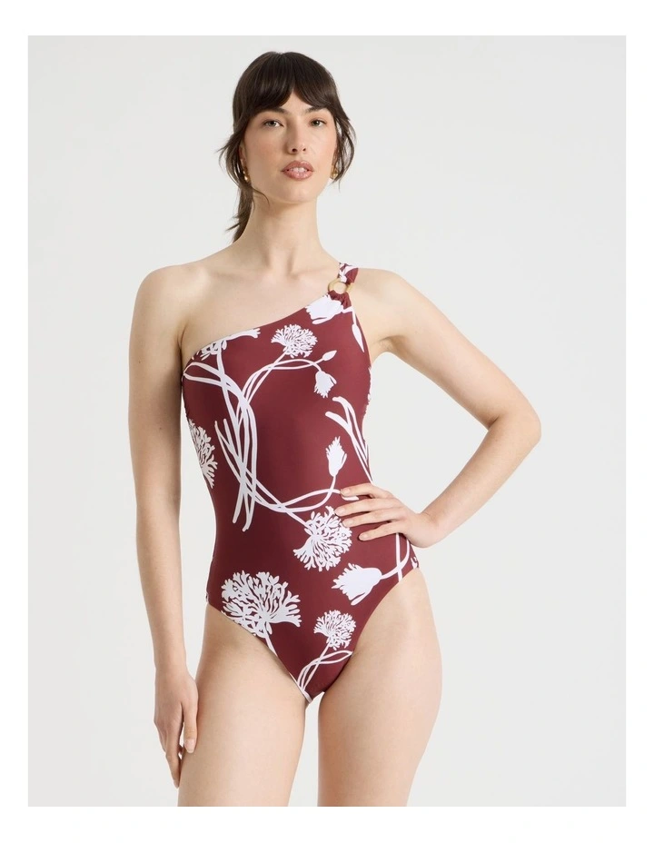 Celeste One Shoulder Swimsuit in Pinot Dandelion image 1