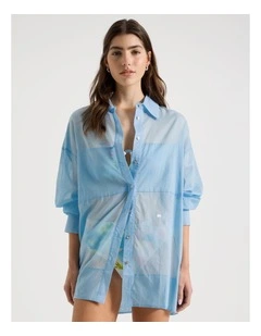 Maxine Sheer Overswim Shirt in Blue
