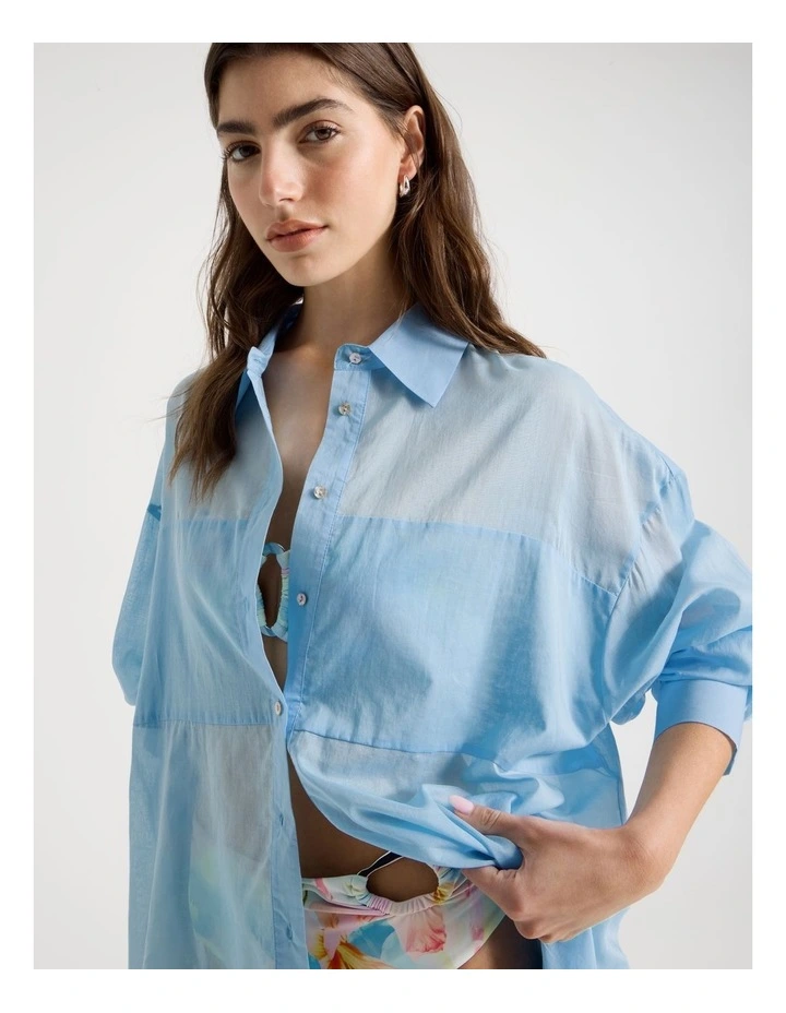 Maxine Sheer Overswim Shirt in Blue image 3