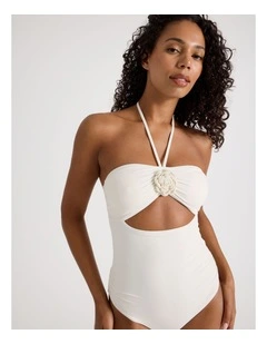 Theodora Flower Swimsuit in White Crochet Flower