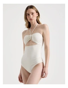 Theodora Flower Swimsuit in White Crochet Flower