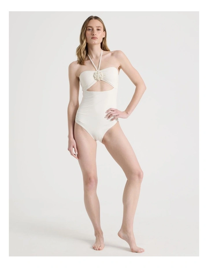 Theodora Flower Swimsuit in White Crochet Flower image 3
