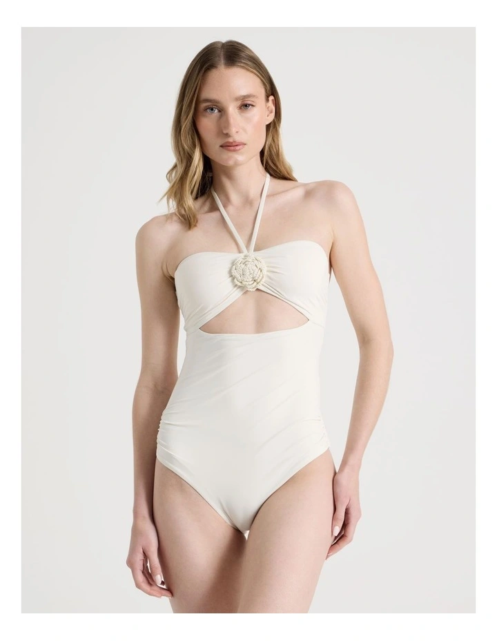 Theodora Flower Swimsuit in White Crochet Flower image 4