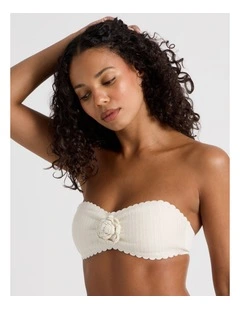 Theodora Flower Swim Top in White Crochet Flower