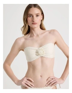 Theodora Flower Swim Top in White Crochet Flower