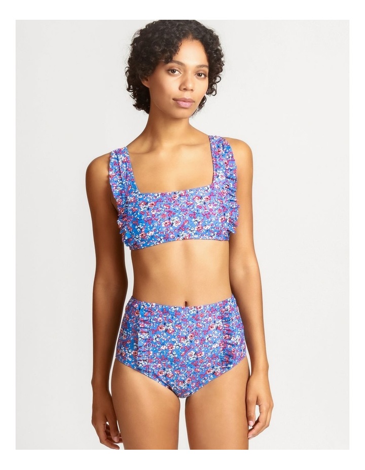 Frill Ditsy Floral Print Bikini Top Blue