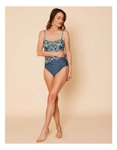 Oceanic Katie Ruched Cross Front Bikini Bottom in Steel Blue