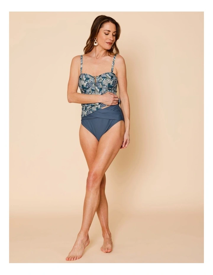 Oceanic Katie Ruched Cross Front Bikini Bottom in Steel Blue image 1