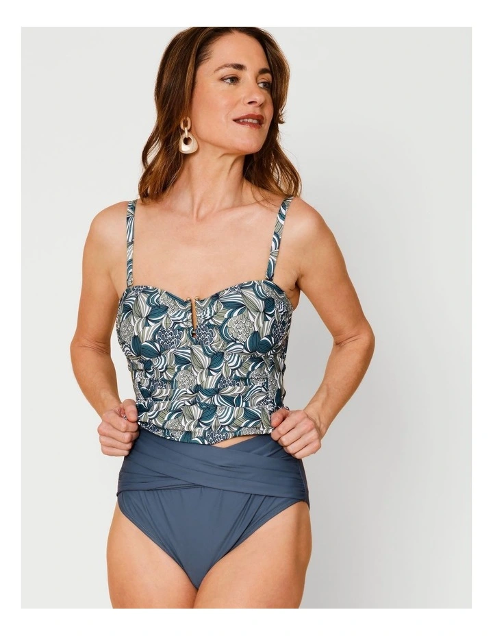 Oceanic Katie Ruched Cross Front Bikini Bottom in Steel Blue image 2