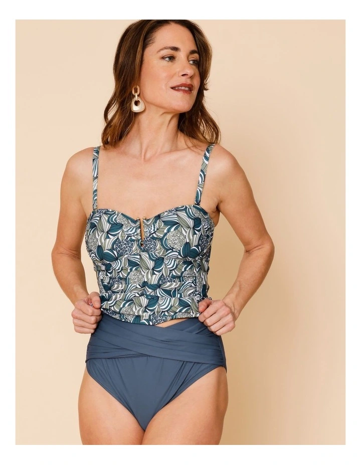 Oceanic Katie Ruched Cross Front Bikini Bottom in Steel Blue image 2