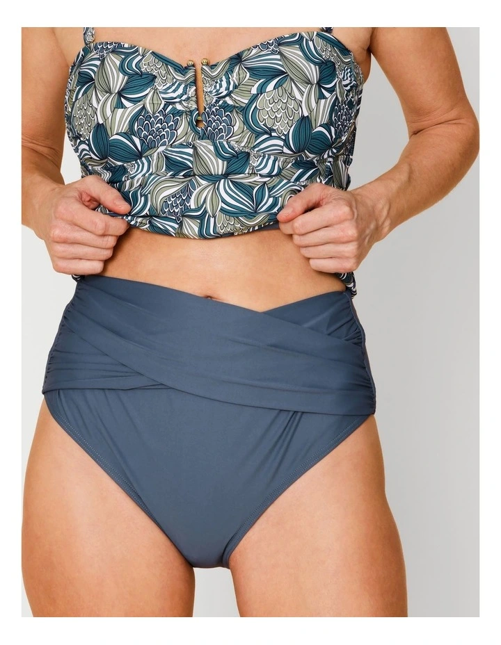 Oceanic Katie Ruched Cross Front Bikini Bottom in Steel Blue image 3