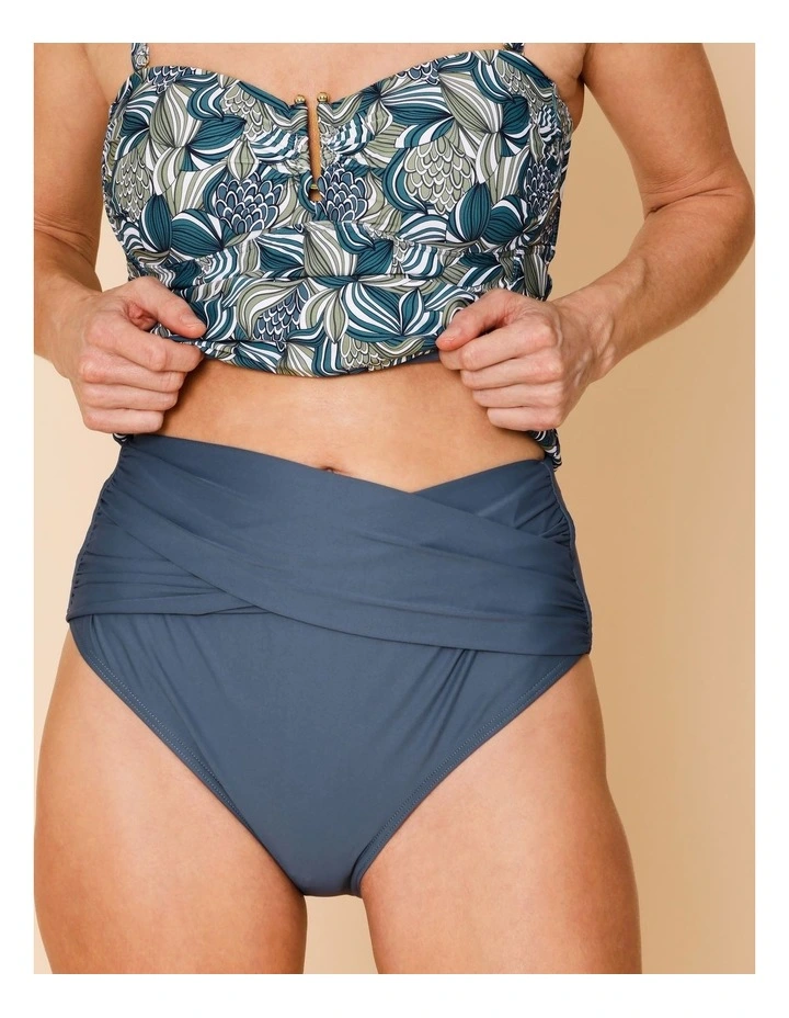 Oceanic Katie Ruched Cross Front Bikini Bottom in Steel Blue image 3