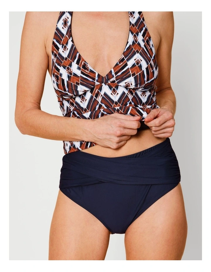 Katie Ruched Cross Front Bikini Bottom in Navy image 1