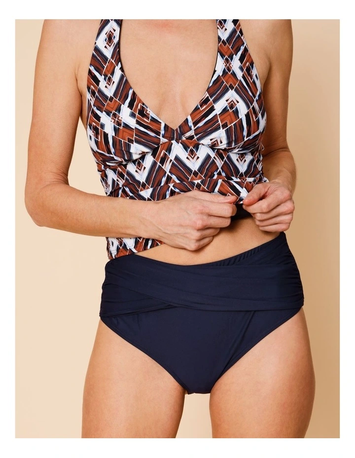 Katie Ruched Cross Front Bikini Bottom in Navy image 1