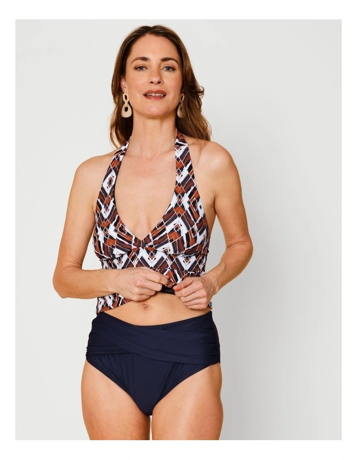 Katie Ruched Cross Front Bikini Bottom in Navy image 3