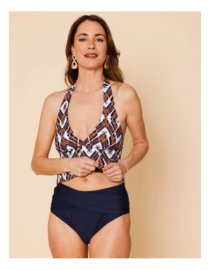 Katie Ruched Cross Front Bikini Bottom in Navy image 3