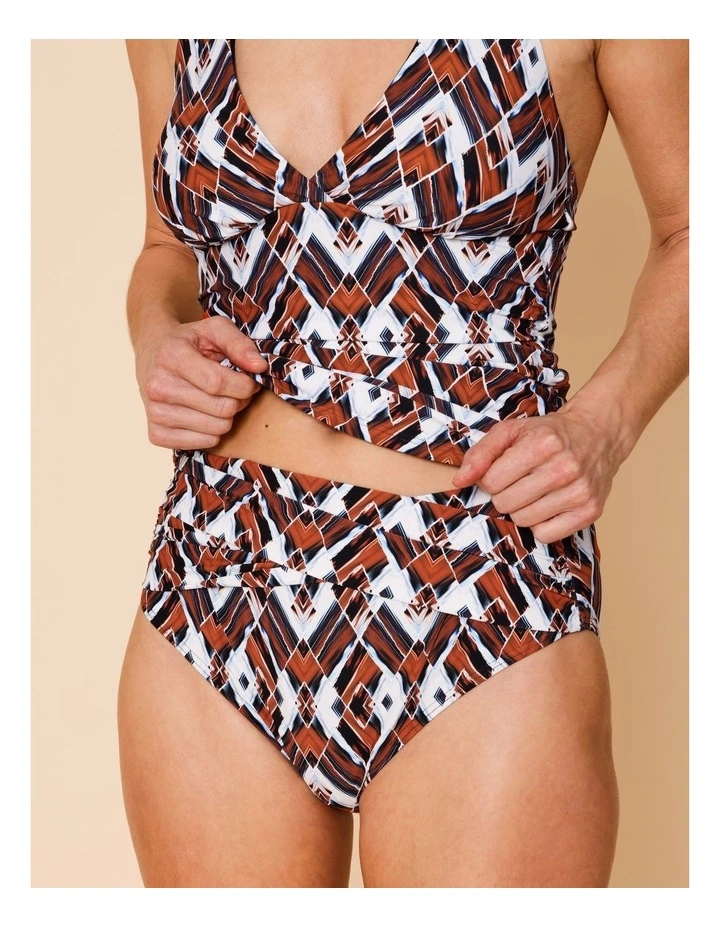Seashore Katie Ruched Cross Front Bikini Bottom in Blue Diamond Print image 2