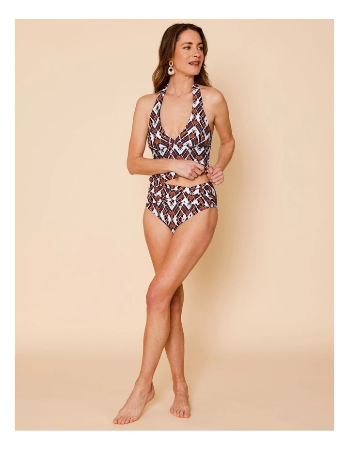 Seashore Katie Ruched Cross Front Bikini Bottom in Blue Diamond Print image 3